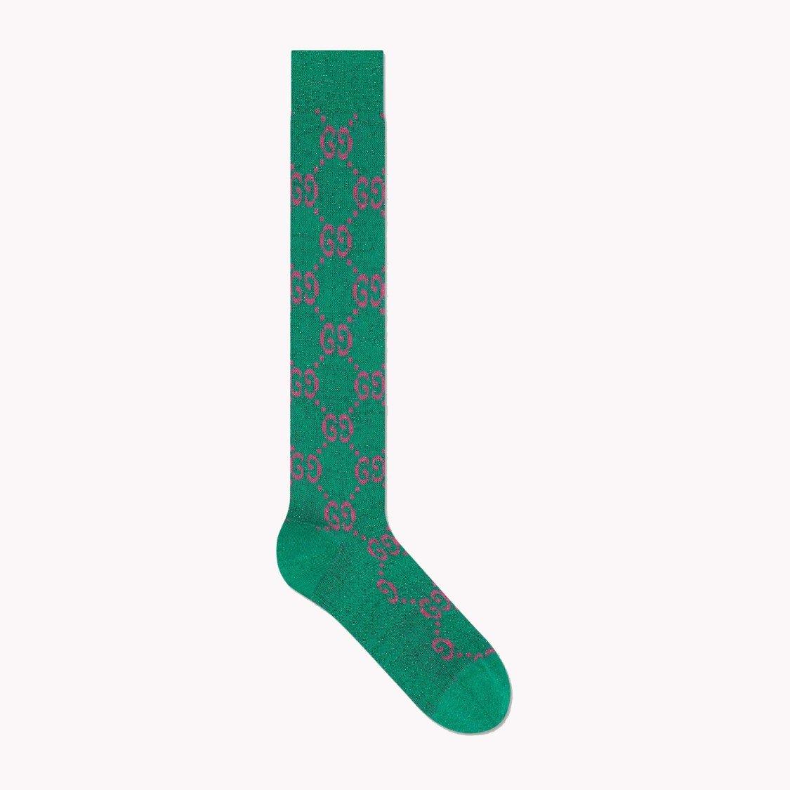 Gucci Cotton Green Lurex Sock With GG Pattern Lyst
