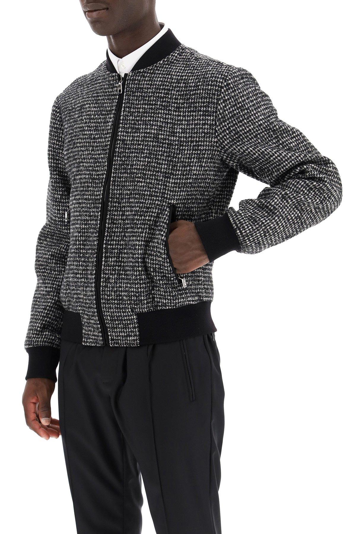Dolce & Gabbana Silk Houndstooth Bomber Jacket in Grey (Gray) for Men