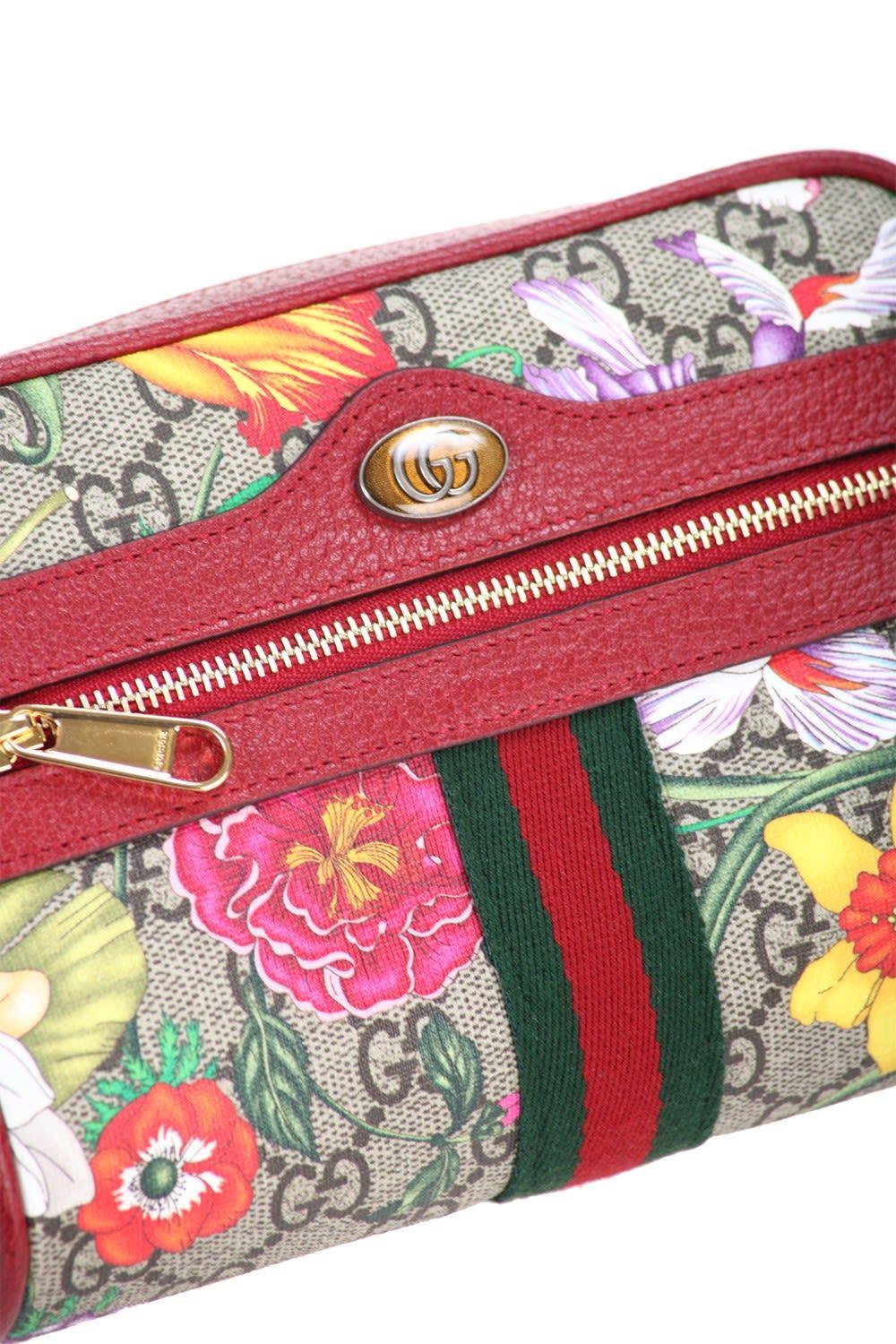 Gucci Leather Ophidia Flora Mini Bag in Red - Lyst