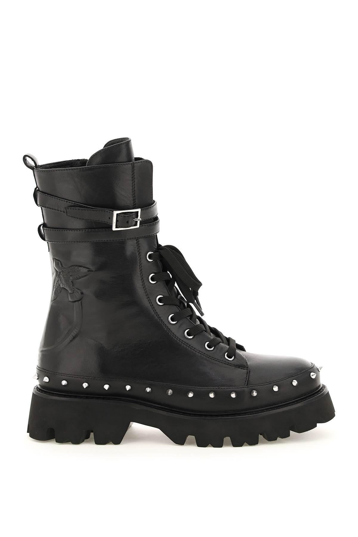 Leather Combat Boots With Studs