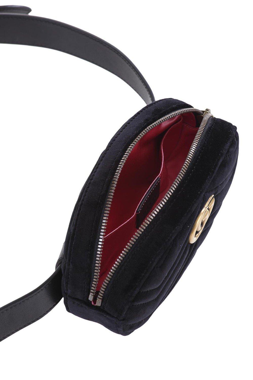 Gucci Velvet Marmont Belt Bag With Chevron Pattern in Black - Lyst