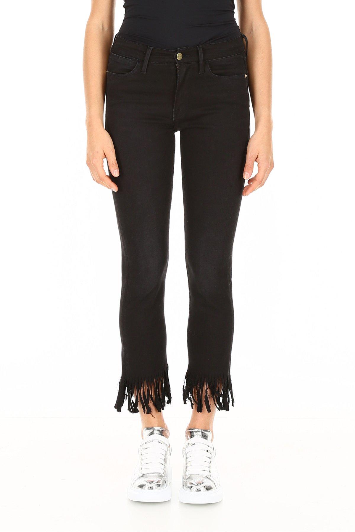 FRAME Denim Le High Straight Fringe Jeans in Black Lyst