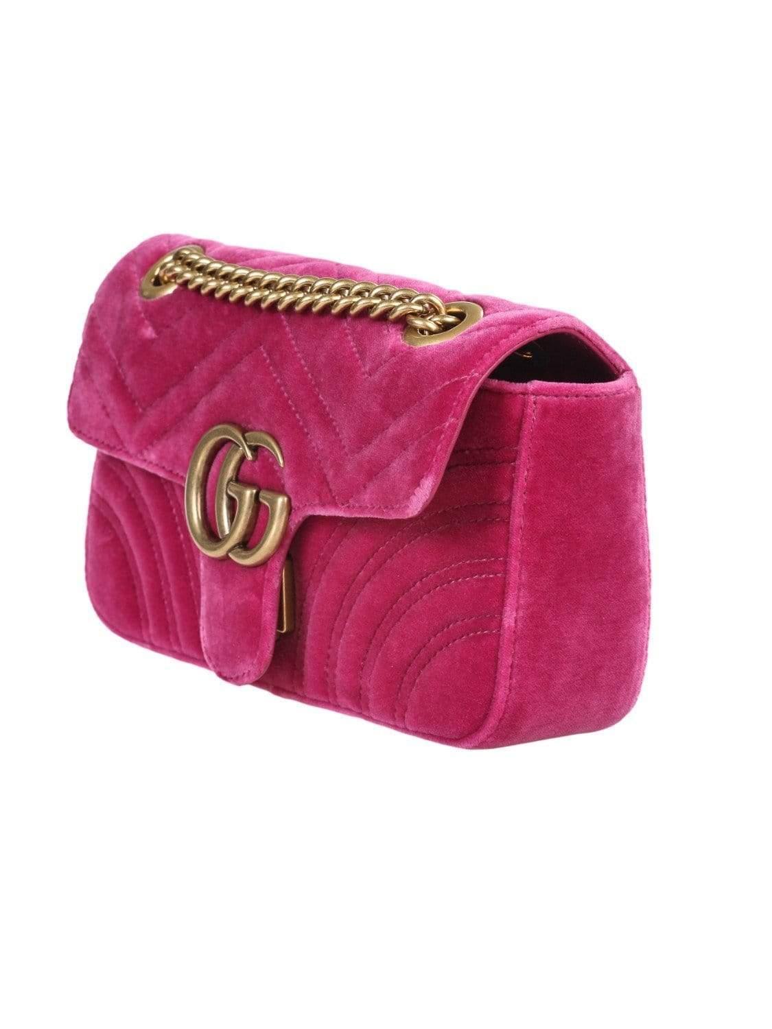 Gucci Marmont Mini Gg Bag In Pink Velvet With Chevron Pattern And Heart On  The Back - Lyst