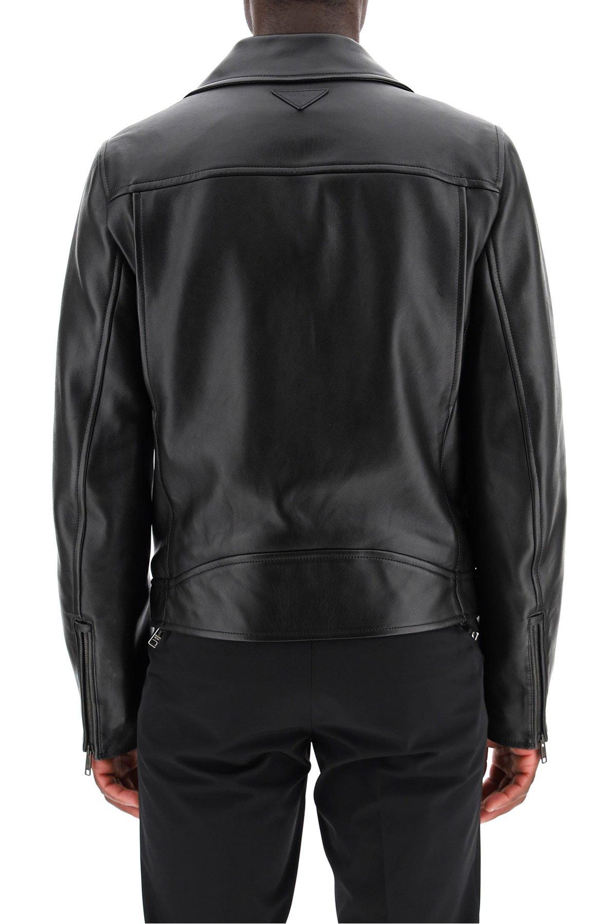 Prada Leather Zipped Biker Jacket in Black for Men - Save 7% - Lyst