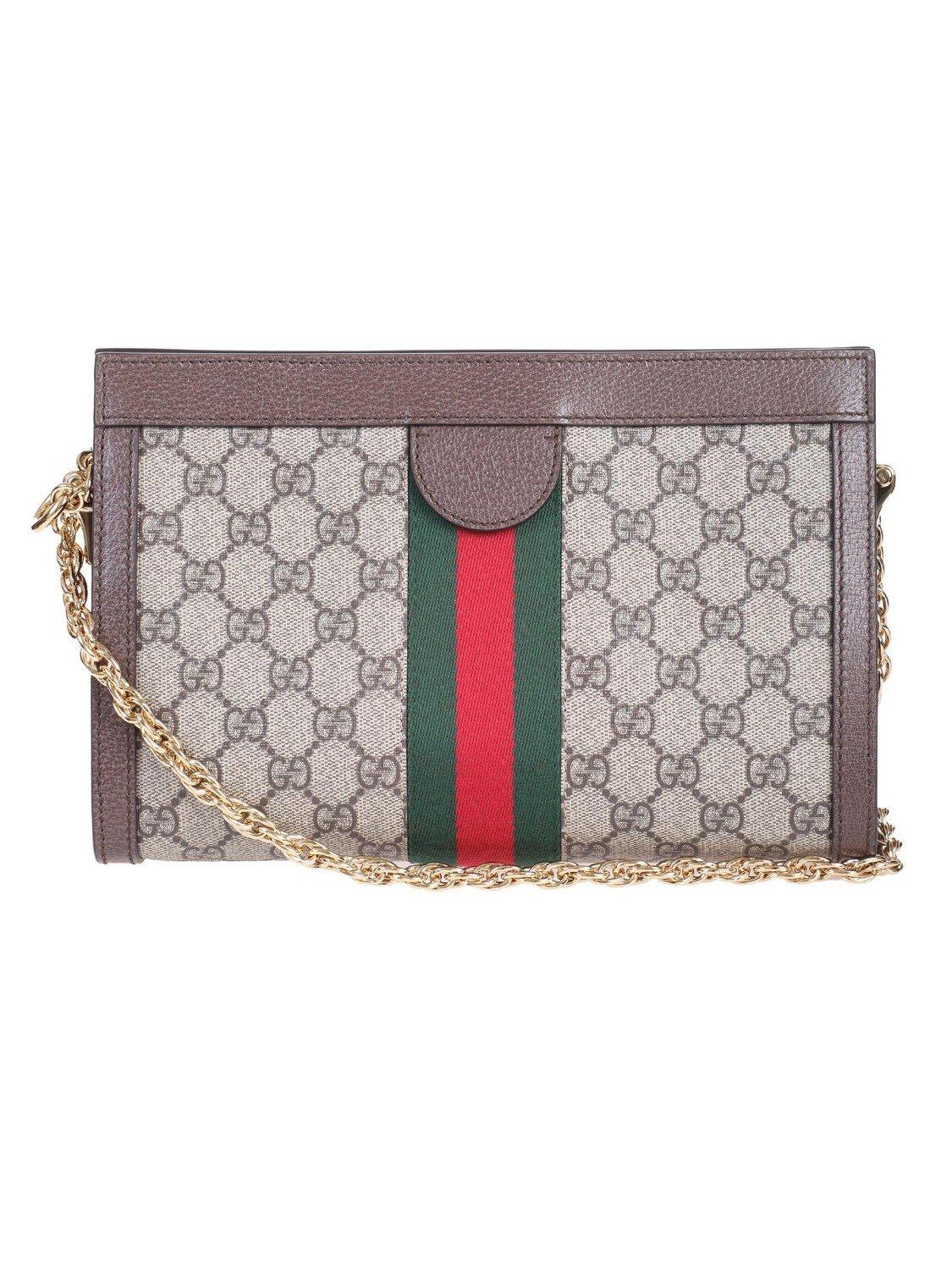 Gucci Leather &quot;ophidia&quot; Shoulder Bag In Gg Supreme Fabric With Green And Red Web Ribbon in Beige ...