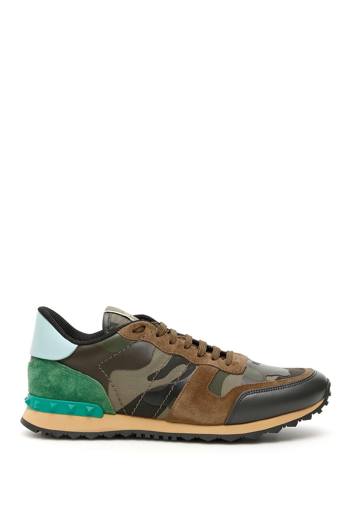 Valentino Garavani Leather Camouflage Rockrunner Sneakers in Green for ...
