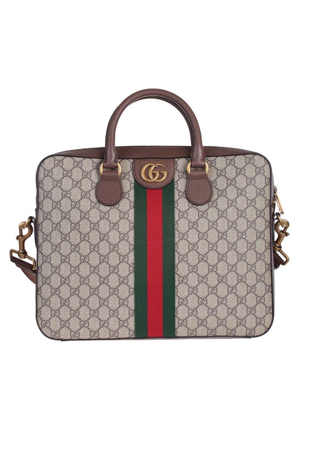 Gucci Leather Ophidia Briefcase In Gg Supreme Fabric in Beige (Natural) for Men - Lyst
