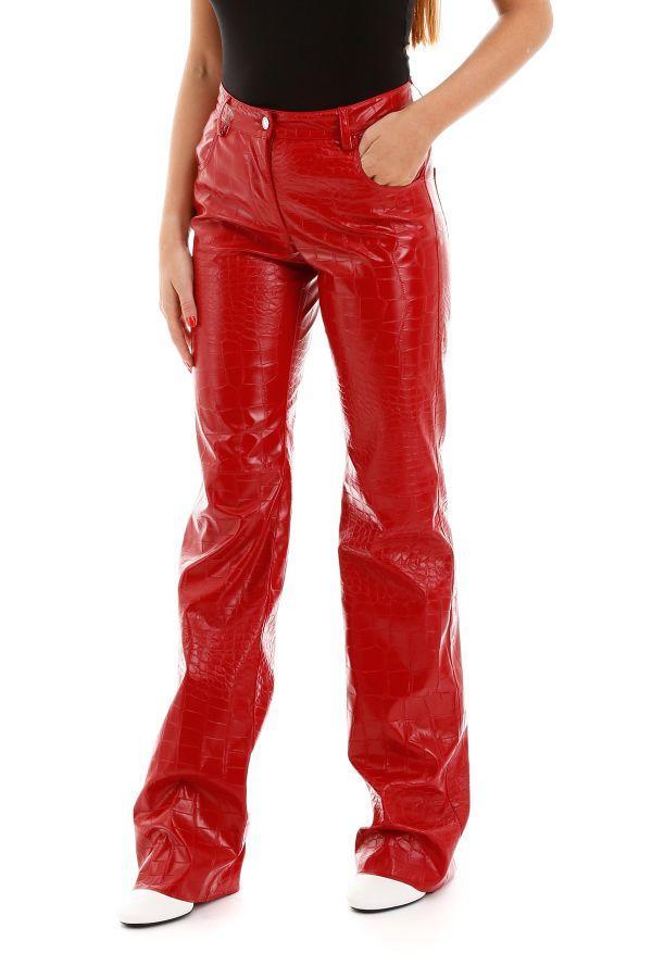 red faux leather jeans