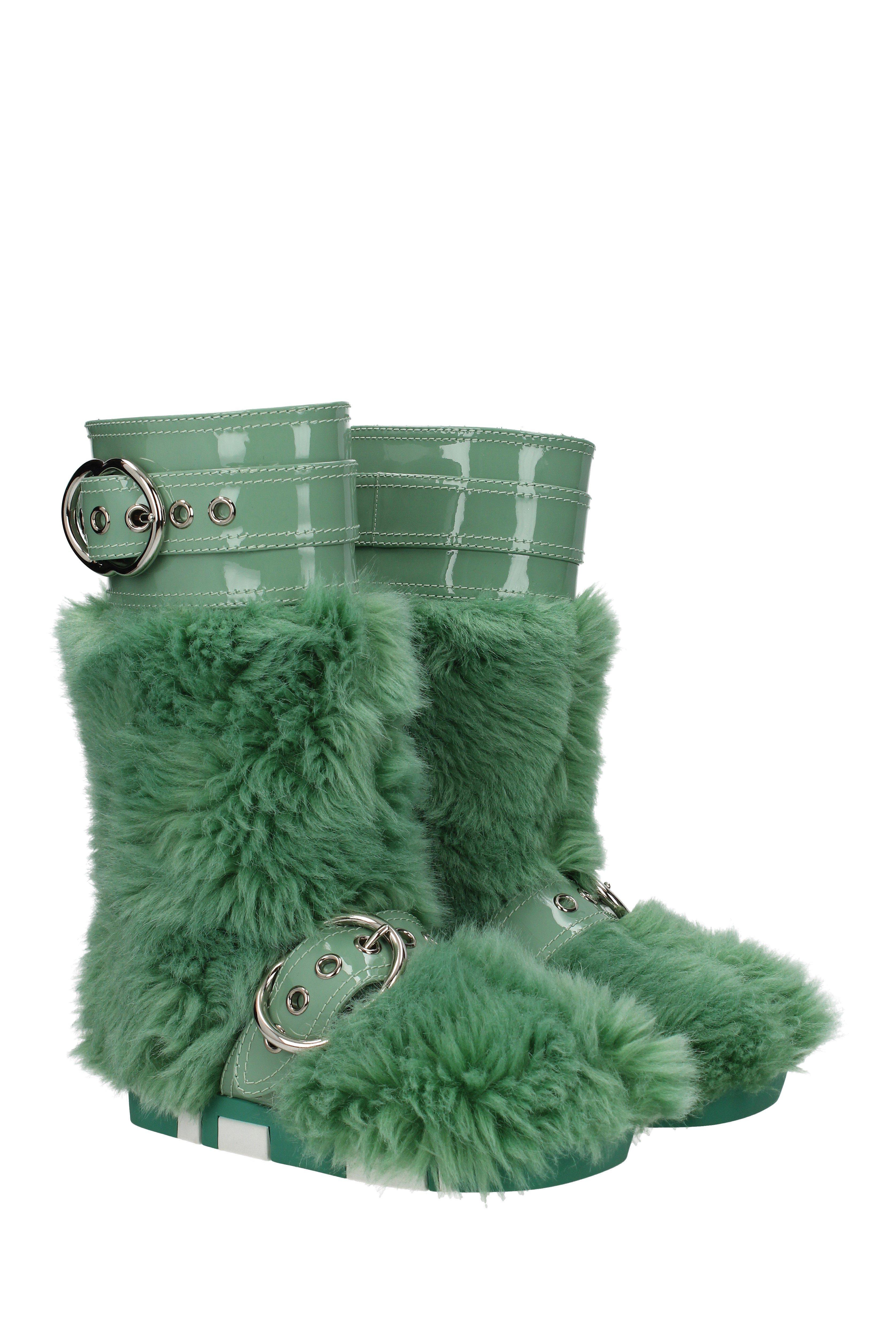 green fuzzy boots