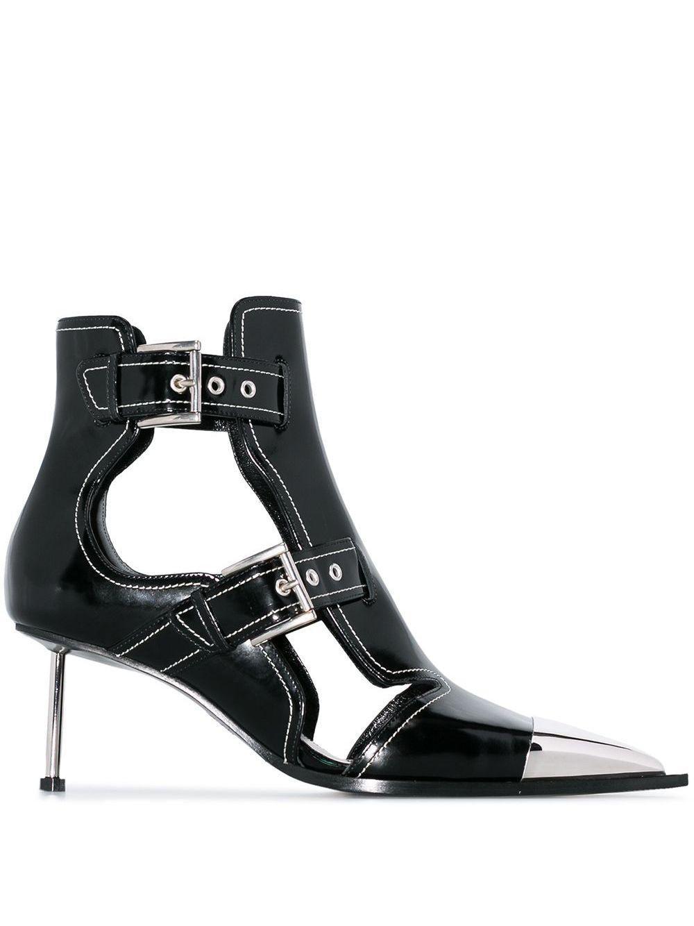 Alexander McQueen Black Buckle-up Patent Leather Ankle Boots 