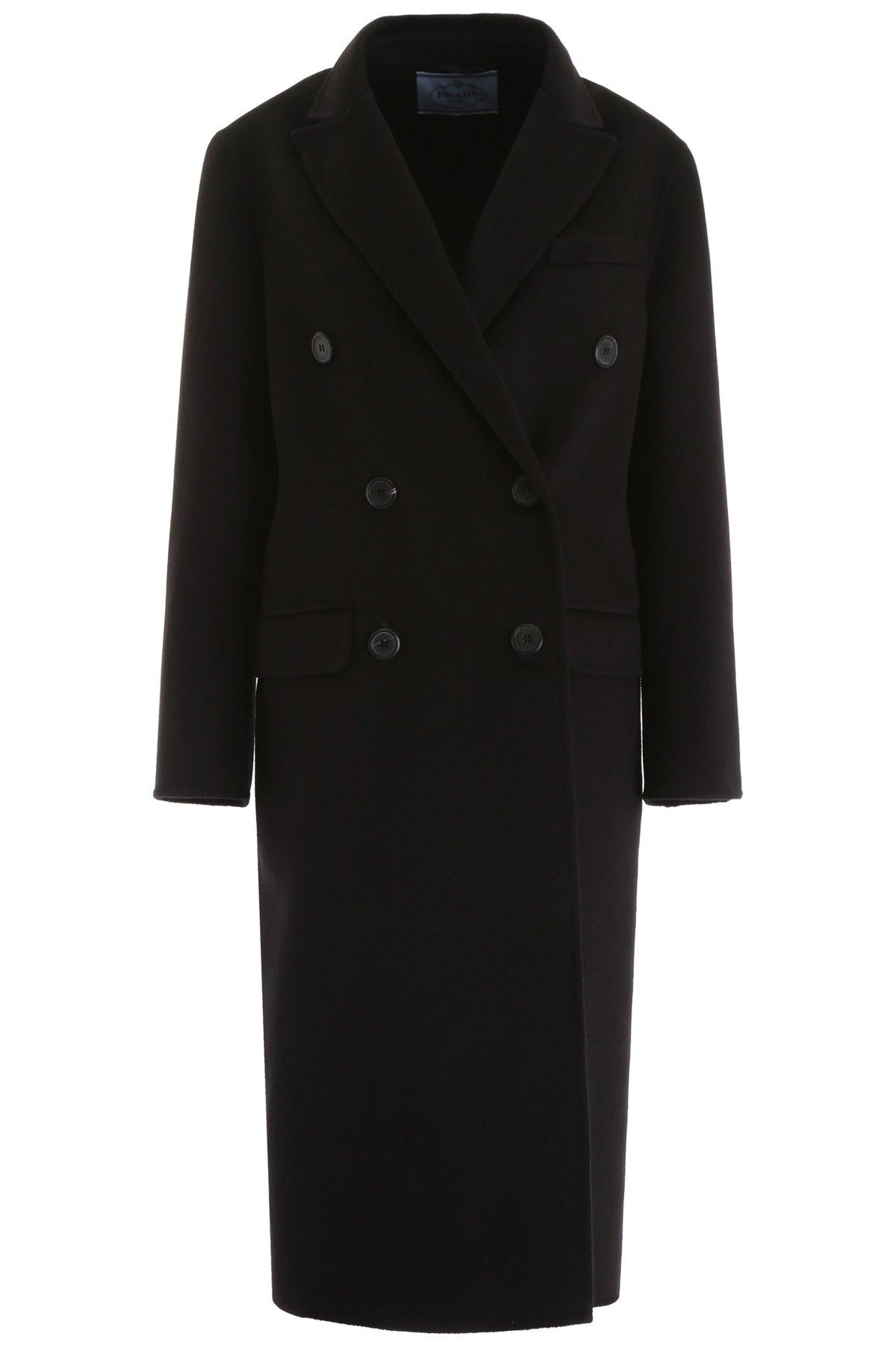 Prada Wool Cashgora Coat in Black - Lyst