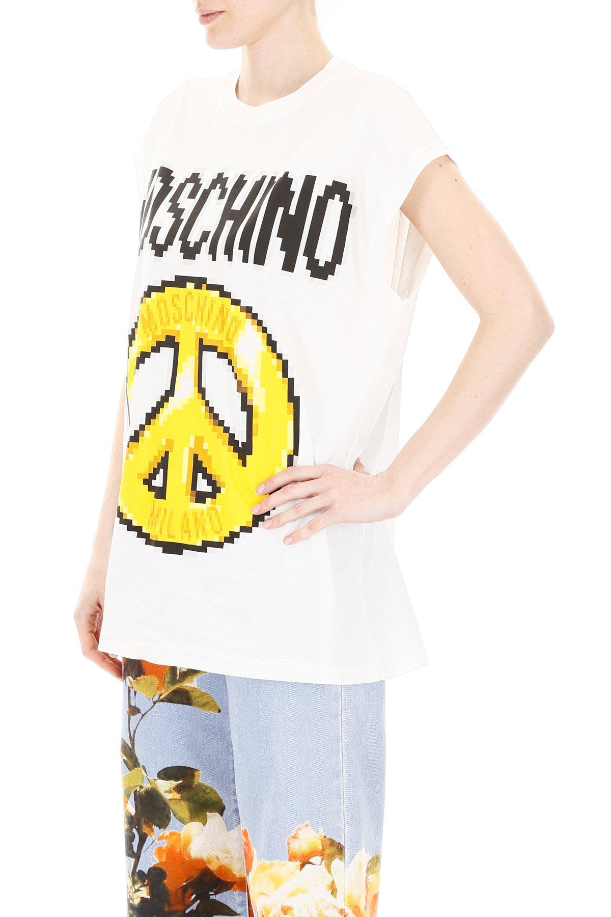 Moschino Cotton Peace Pixel Print T-shirt in White - Lyst