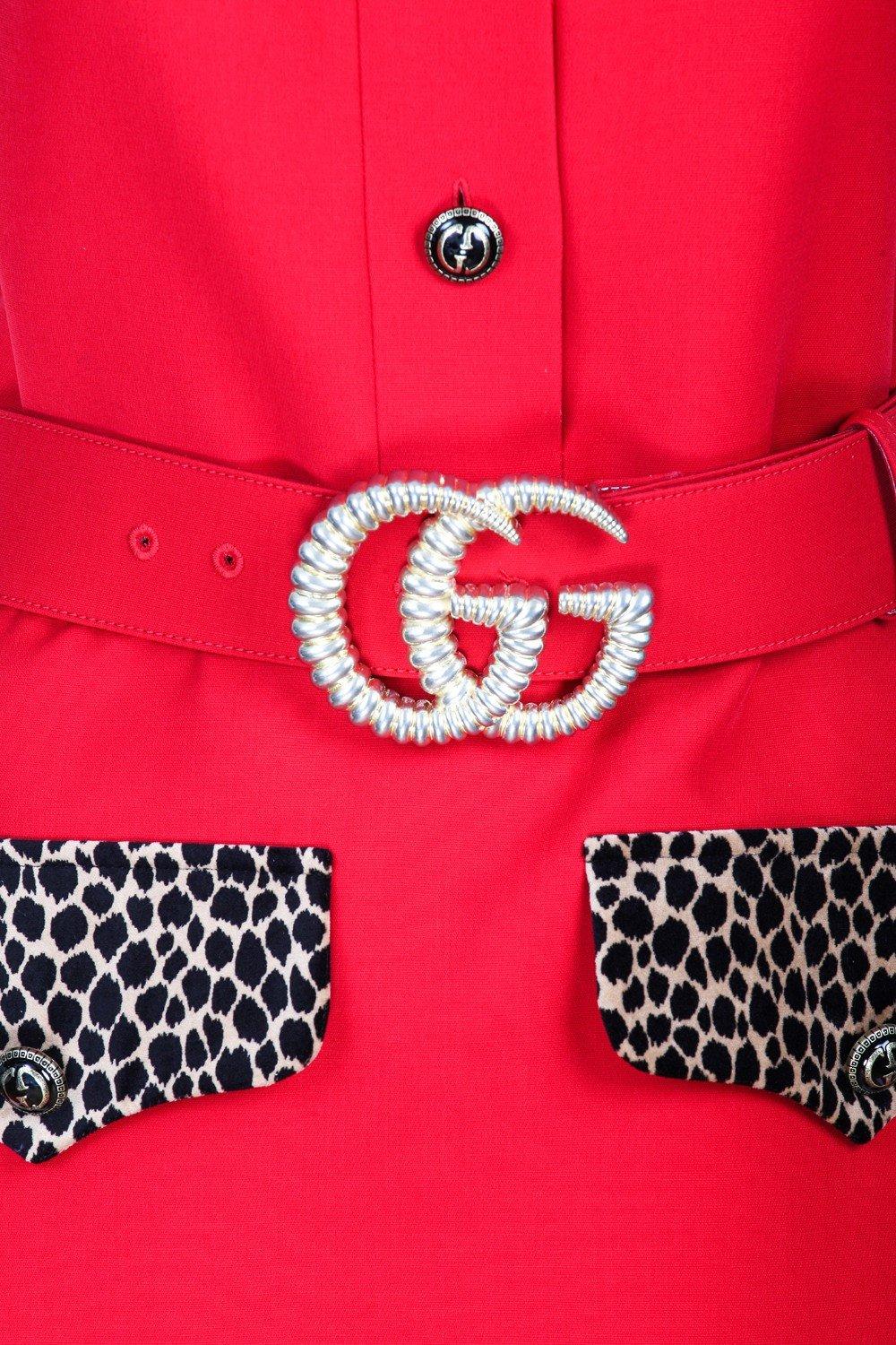 Gucci Wool Belt Dress With Double G in Red Lyst