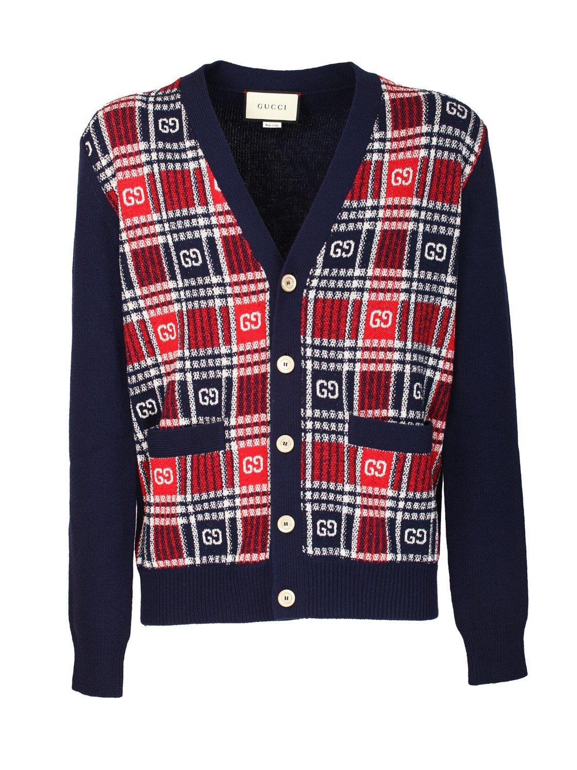 Gucci Wool Cardigan With GG in Checked (Blue) Lyst