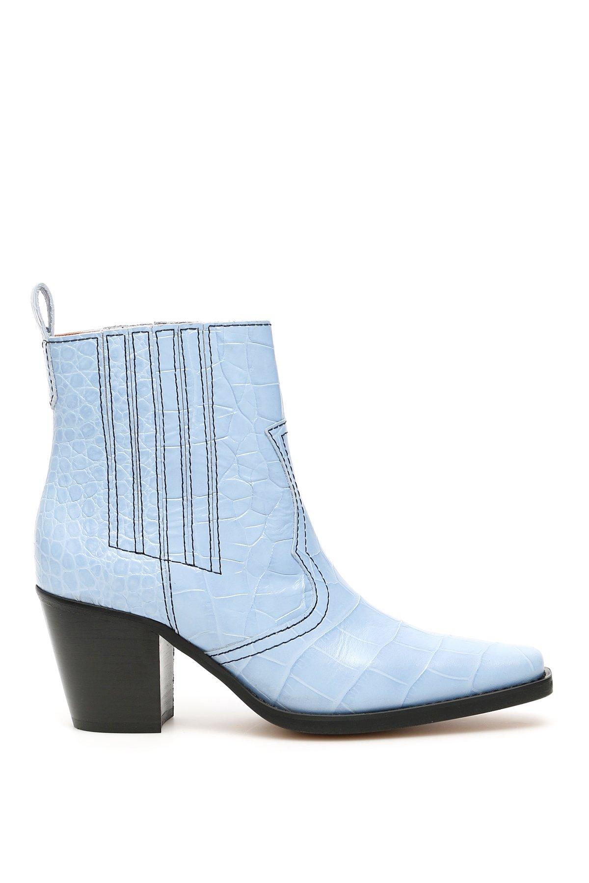 Ganni Leather Western Ankle Boots in Blue - Lyst