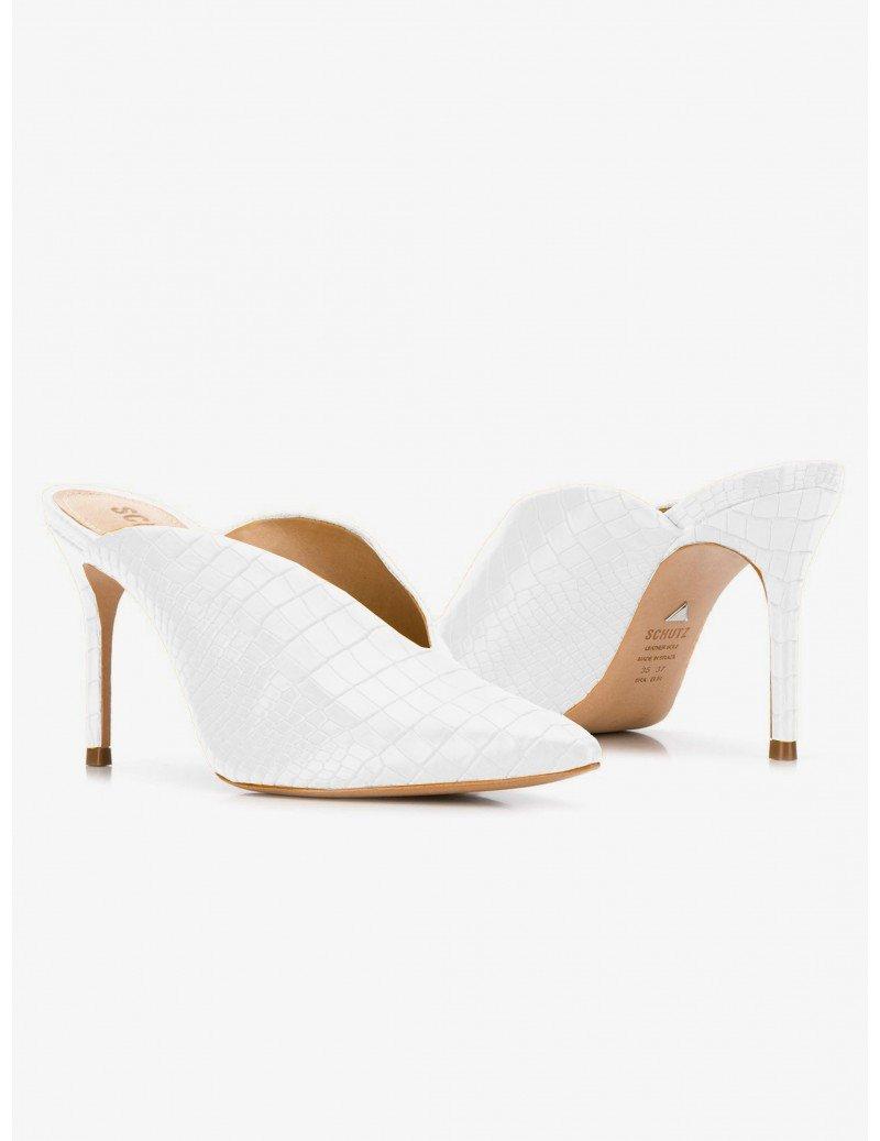 Schutz Leather White Mules | Lyst