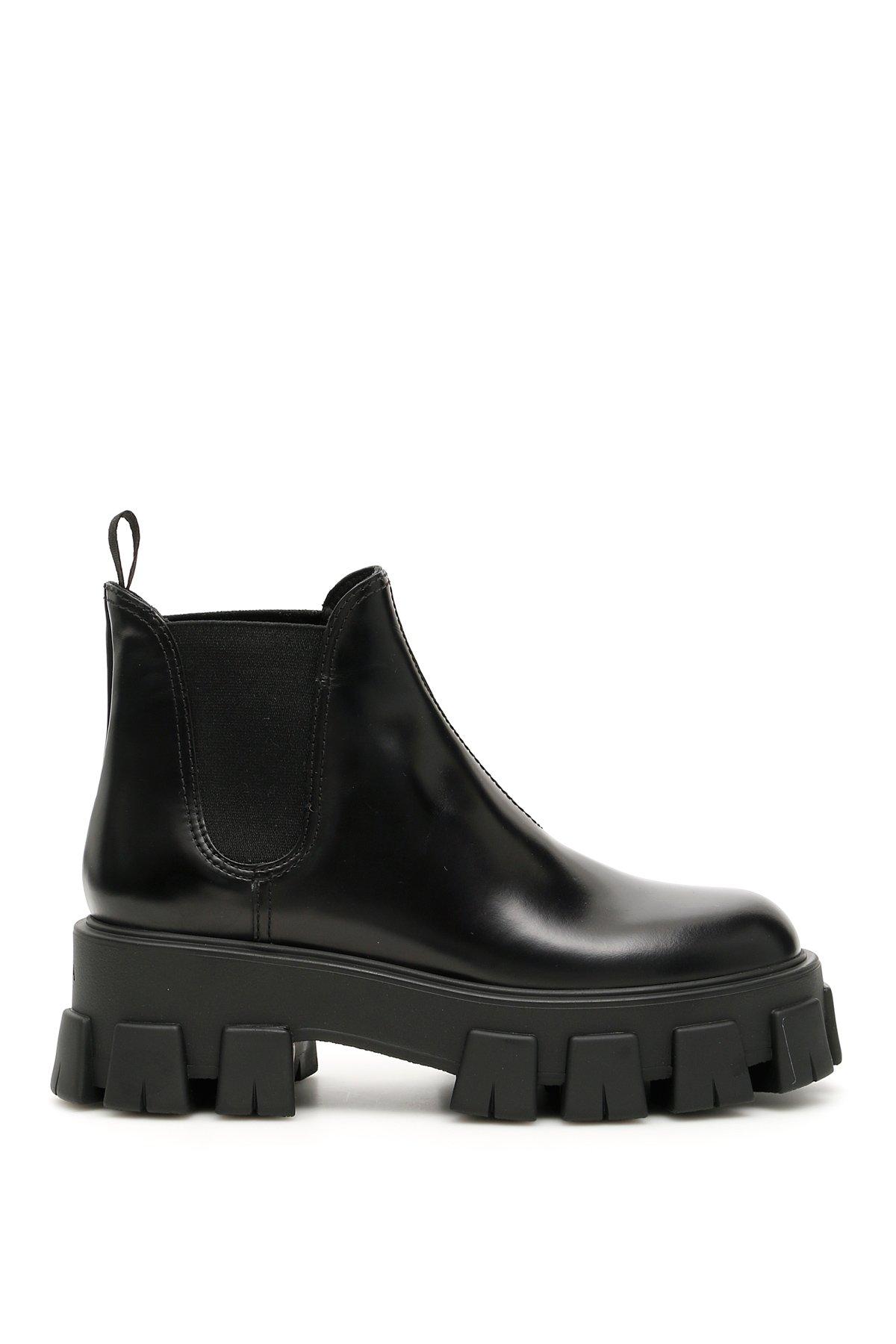 prada monolith leather boots women