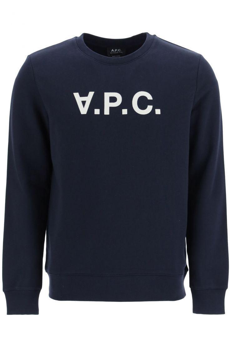 A.P.C. Cotton V.p.c. Flock Logo Sweatshirt in Navy (Blue) for Men 