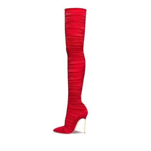 Casadei Suede Blade Plissé in Red 