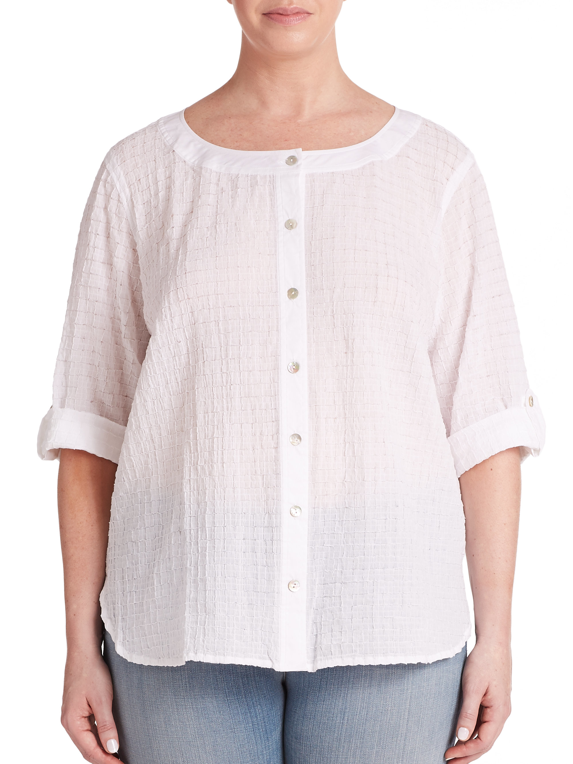 Lyst Eileen Fisher Stretchcotton Voile Top in White