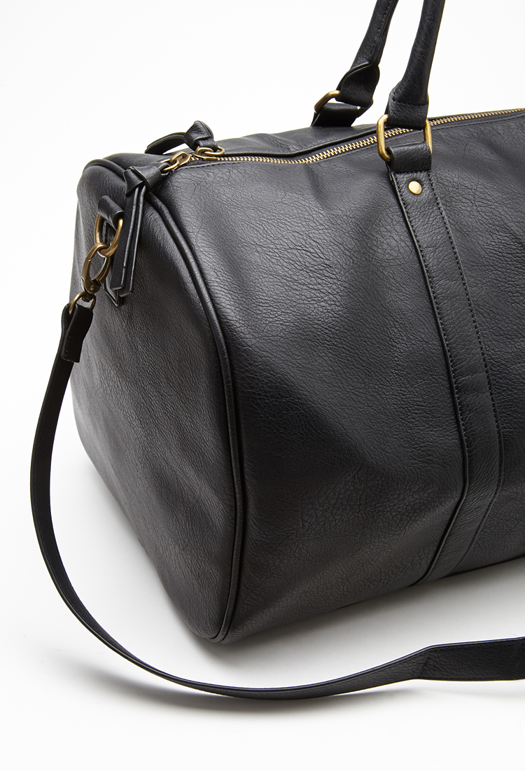 Lyst Forever 21 Faux Leather Duffle Bag In Black Gallery