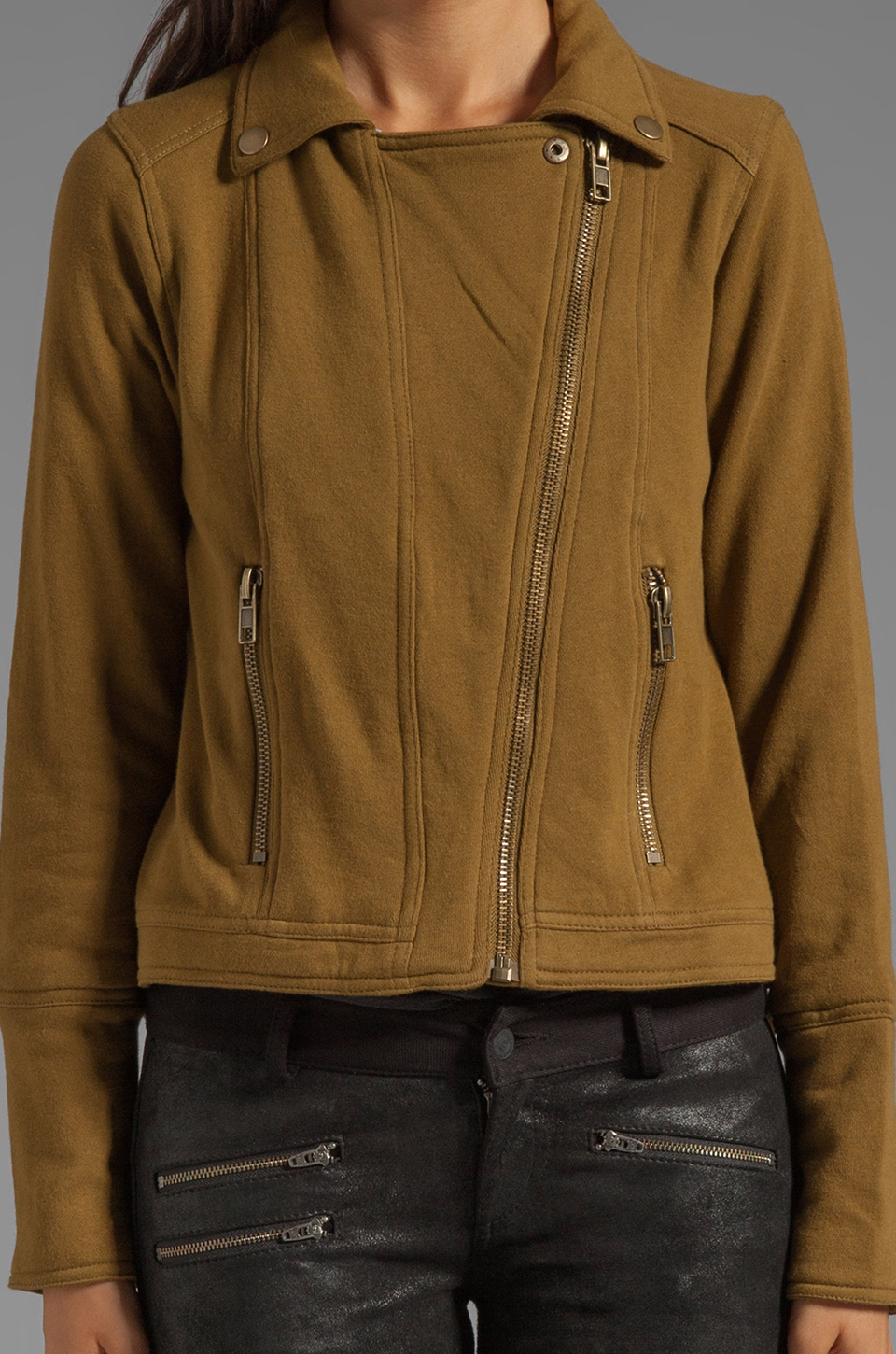 Chaser Fleece Moto Jacket in Olive in Natural Lyst