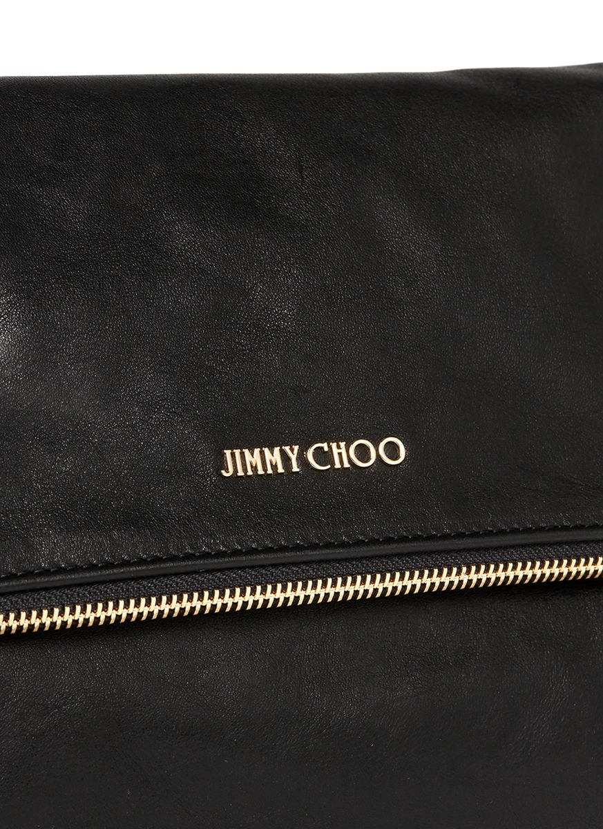 Jimmy Choo 'nyla' Foldover Leather Clutch in Black