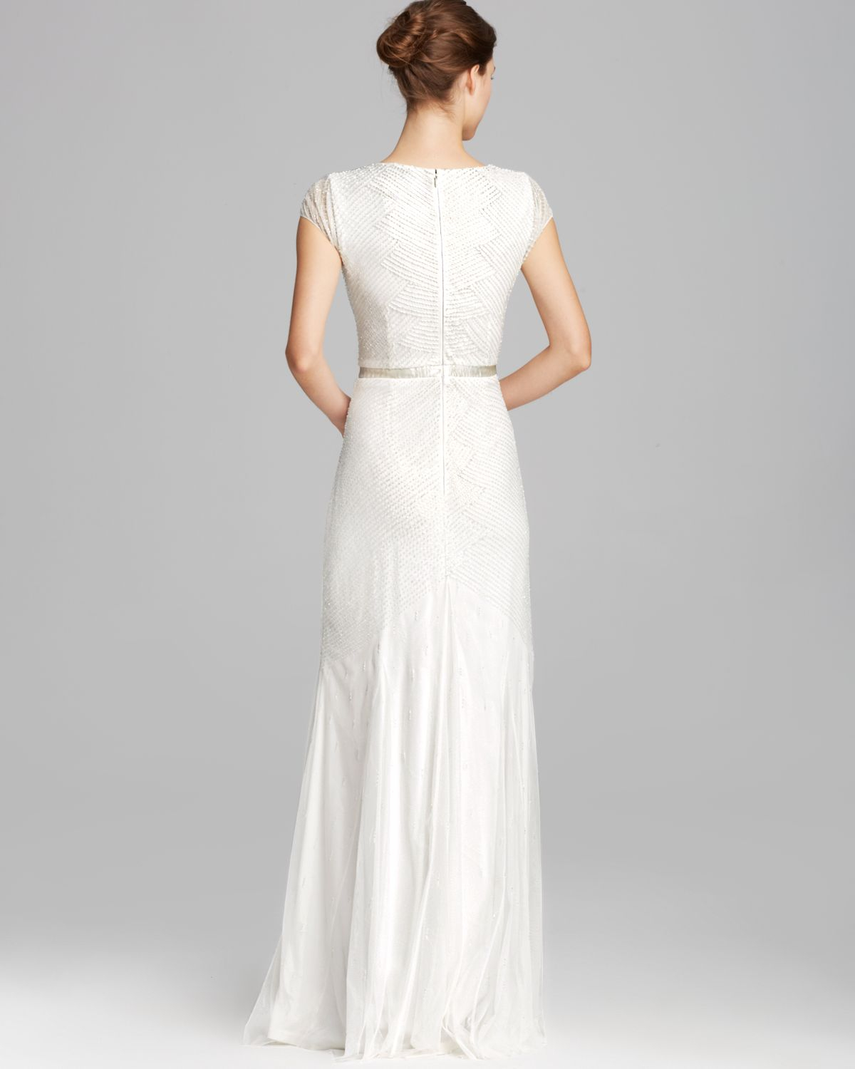 Adrianna Papell Gown - Cap Sleeve V Neck Beaded in Ivory (White) | Lyst