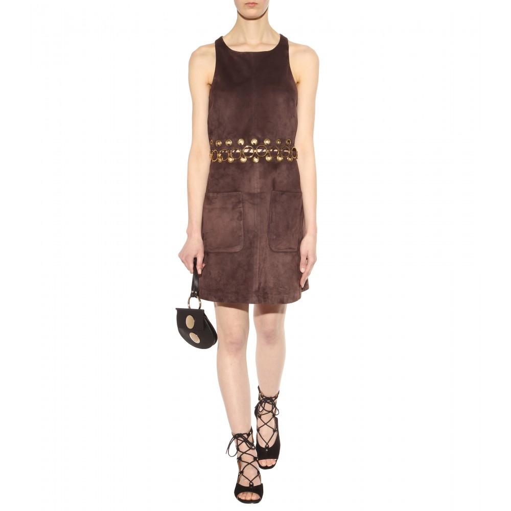 faye leather \u0026amp; suede clutch bag, black - chloe