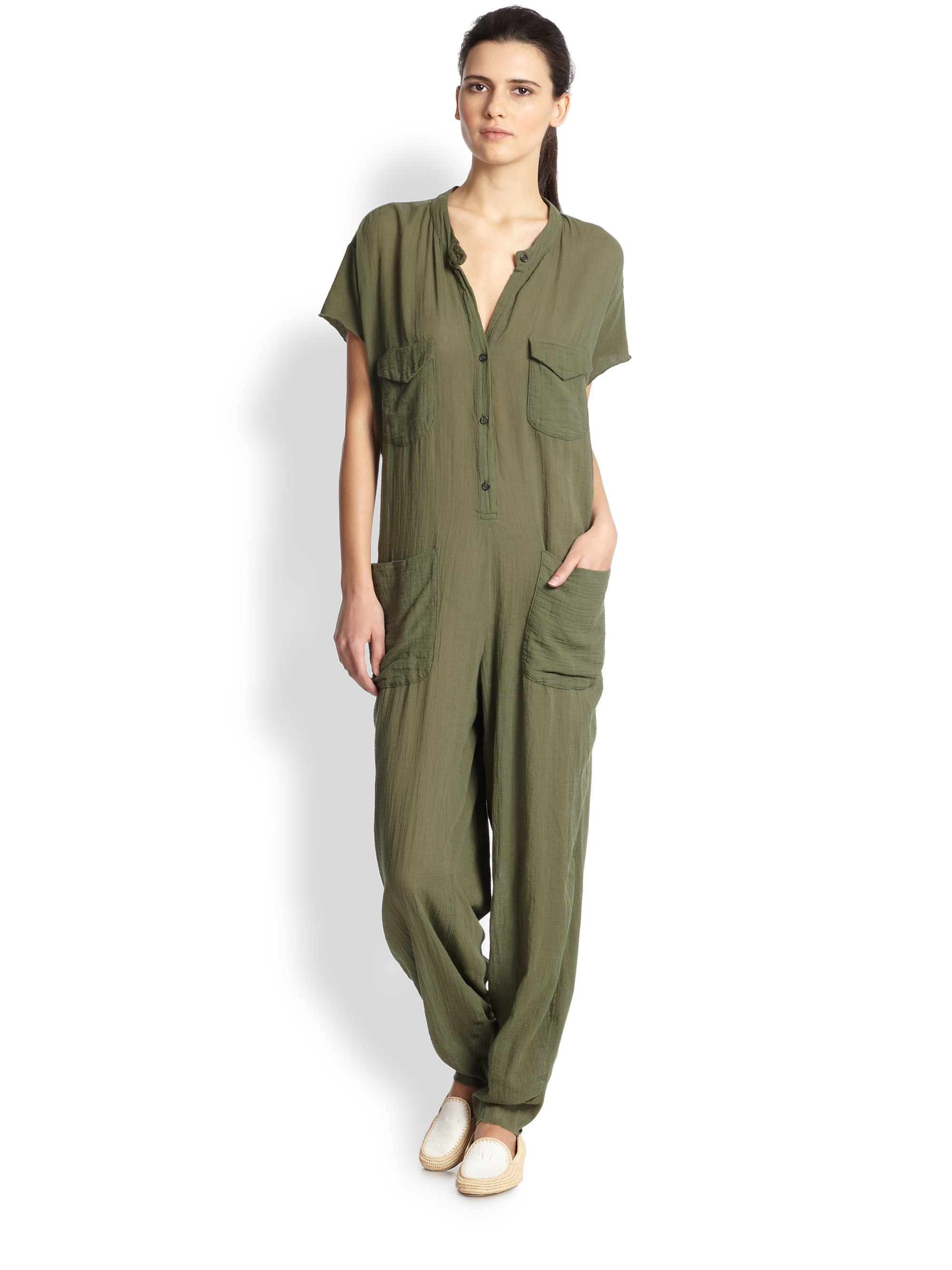 green cotton jumpsuit