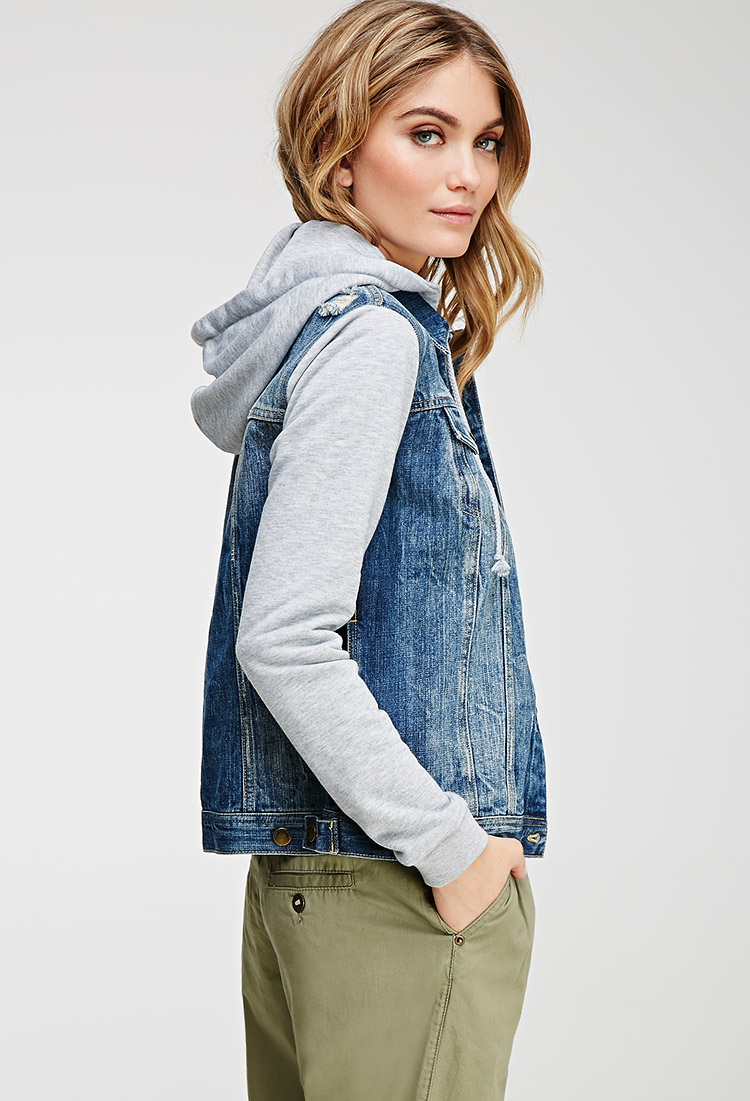 Hooded Denim Jacket in Denim 