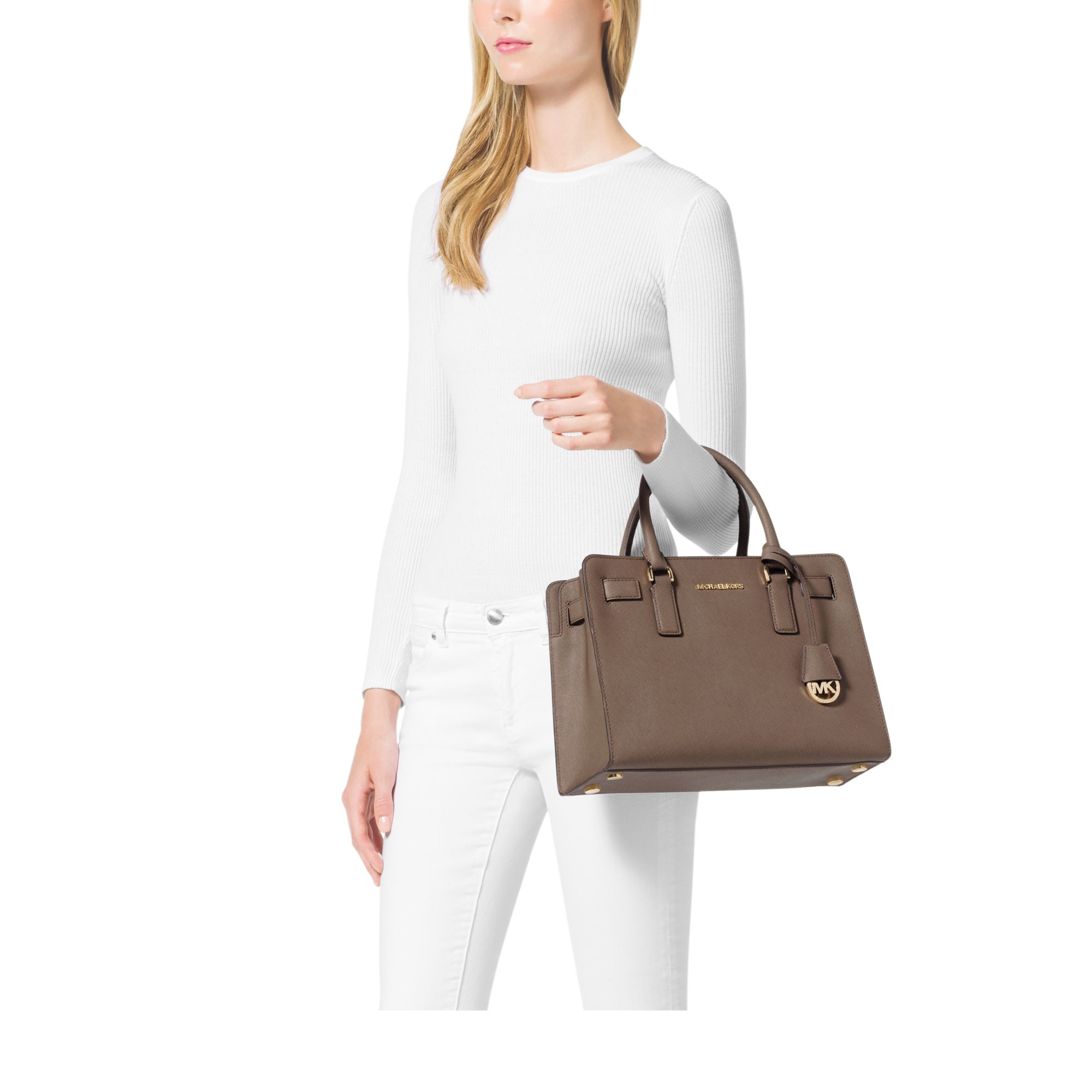 Michael Kors Dillon Saffiano Leather Satchel in Brown - Lyst