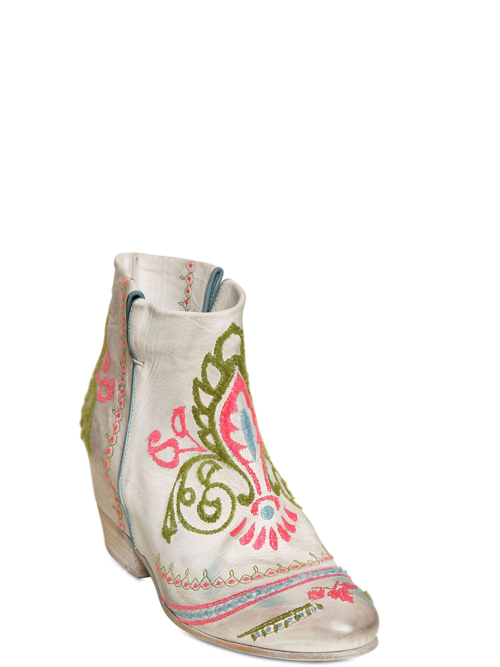 Strategia 80Mm Embroidered Calf Low Boots in White - Lyst