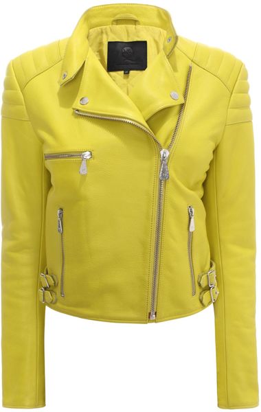 Mcq By Alexander Mcqueen Creased Leather Biker Jacket in Yellow | Lyst