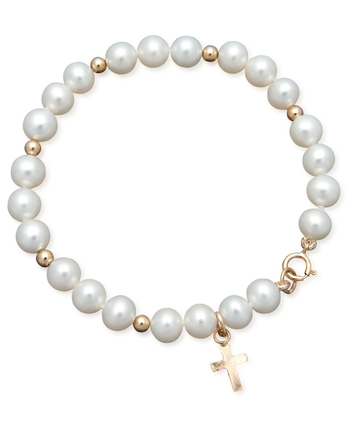 Bracelet, Children'S 14K Gold Cultured Freshwater Pearl Cross Charm ...