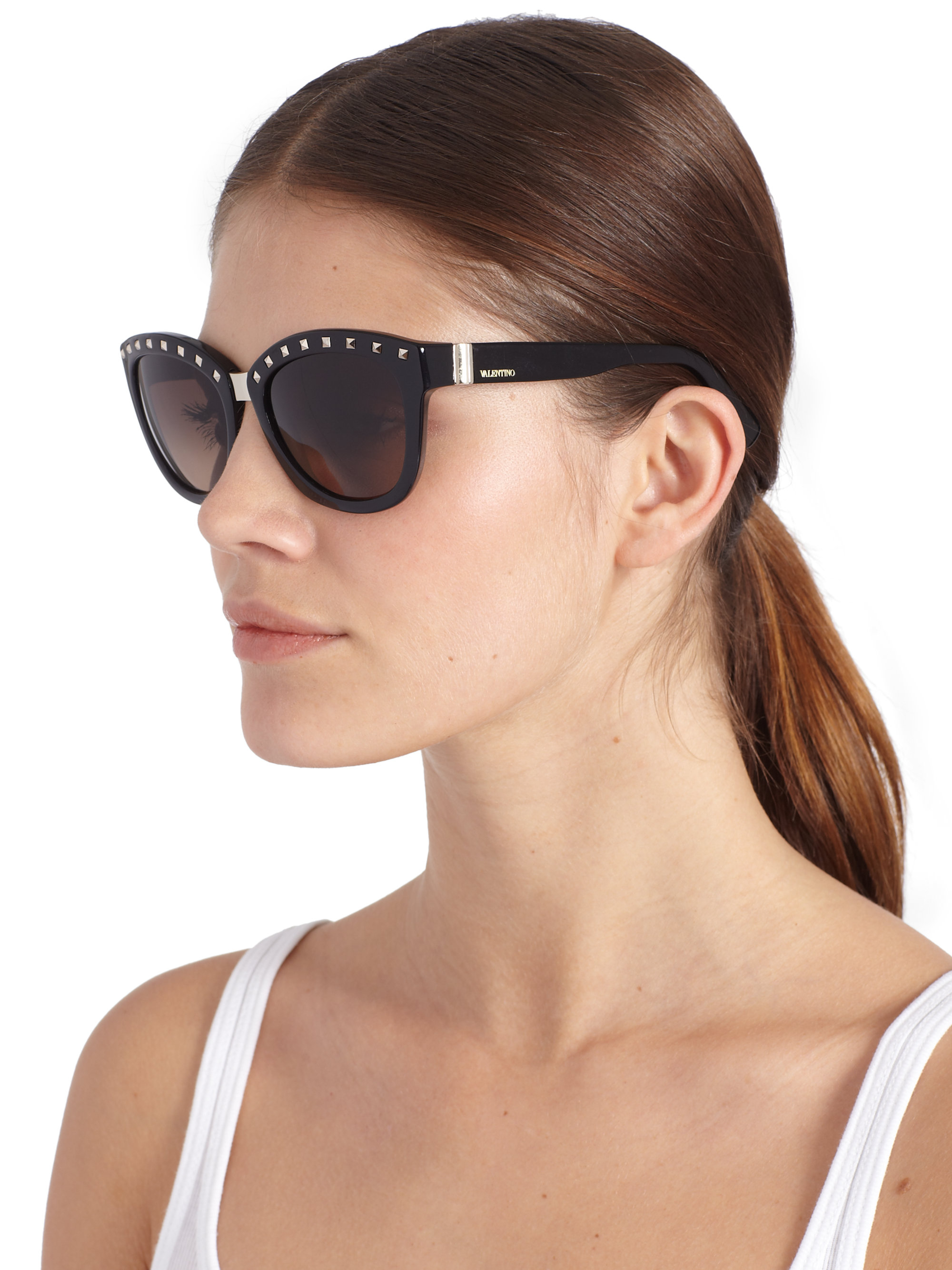 Valentino Square Studded Sunglasses in Black - Lyst