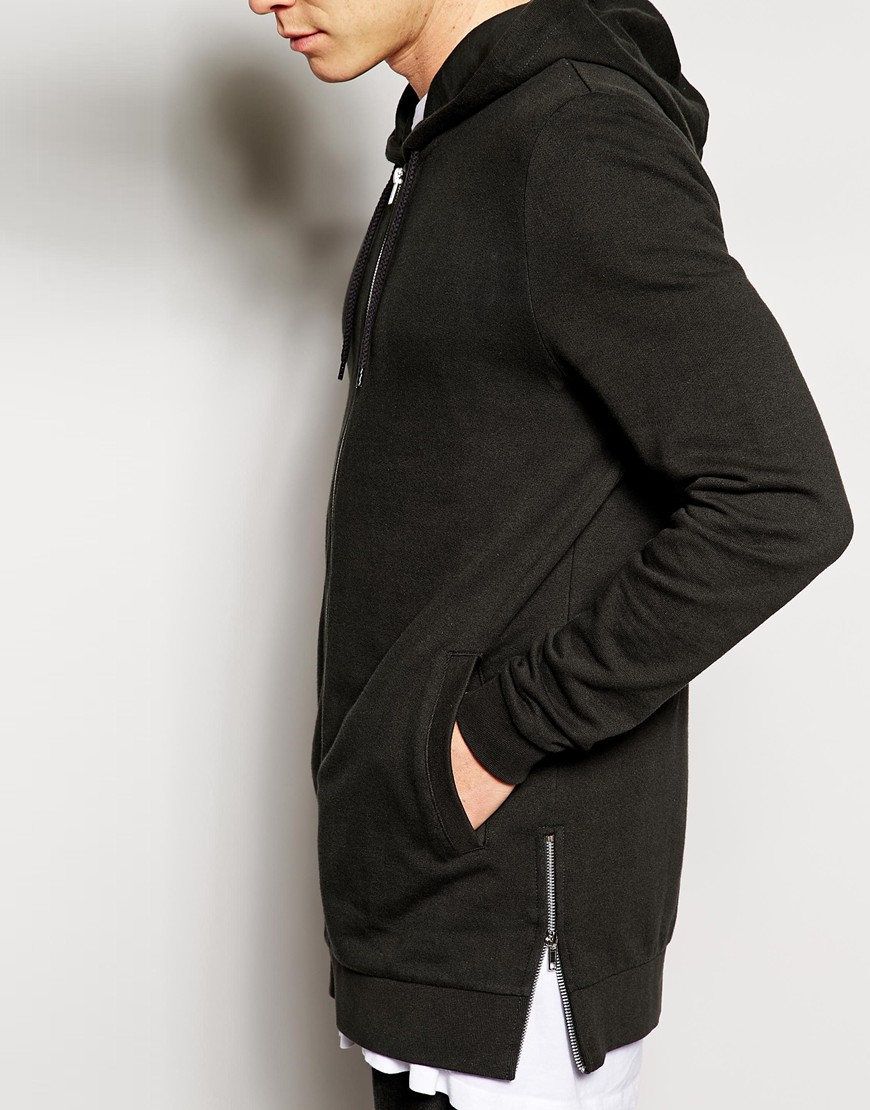 Lyst - Asos Longline Zip Up Hoodie With Side Zips in Black for Men