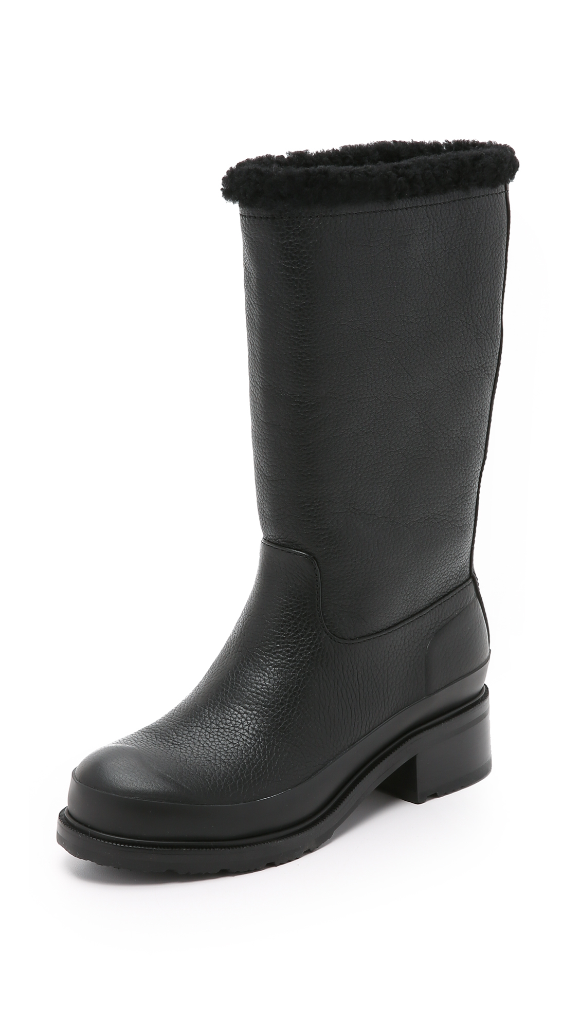 Lyst - Hunter Original Shearling Lined Leather Boots in Black