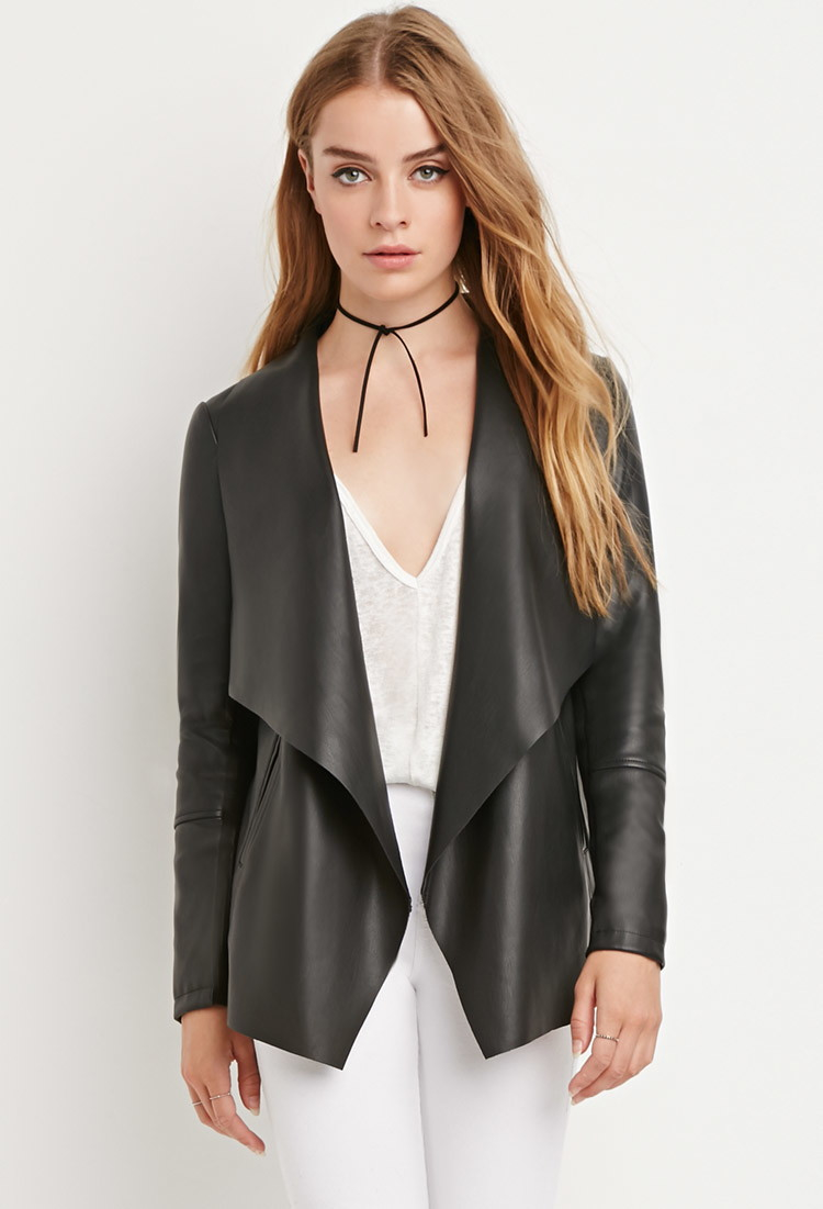 Forever 21 Synthetic Draped Faux Leather Jacket In Black Lyst