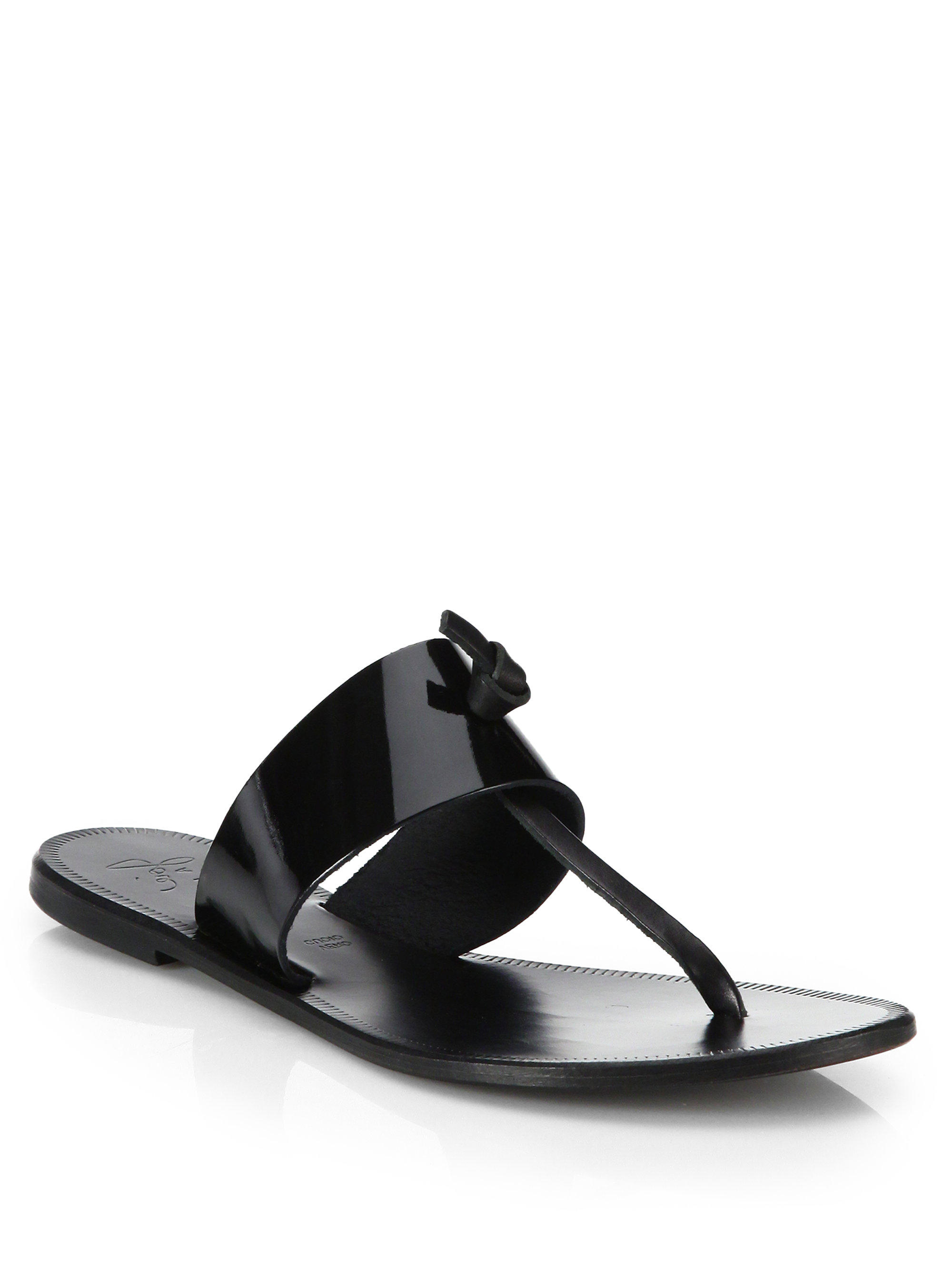 black patent thong sandals