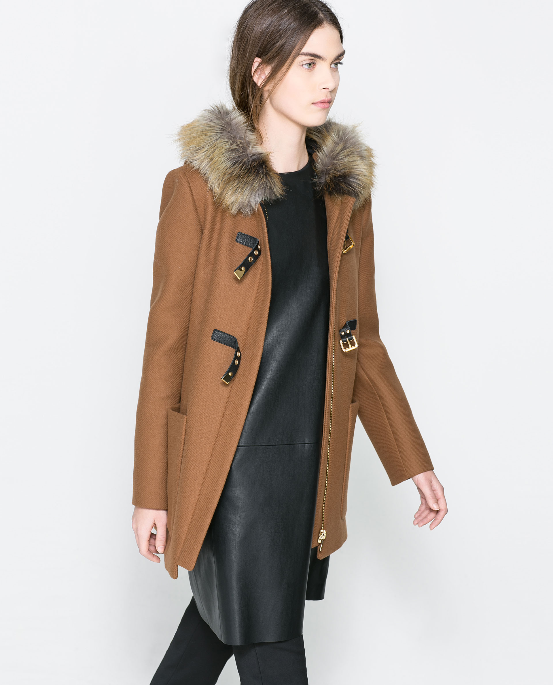 zara duffle coat with fur hood