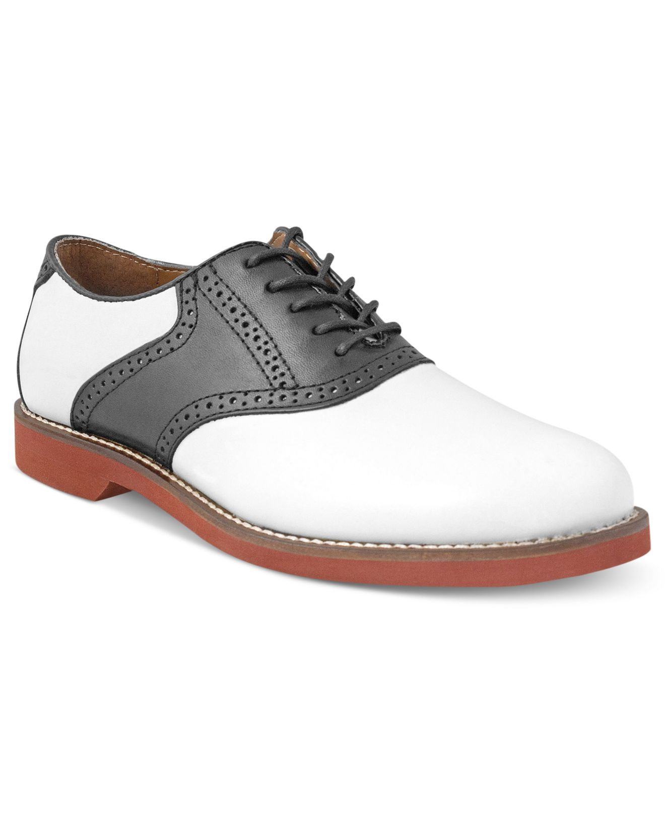 bass black and white saddle oxfords
