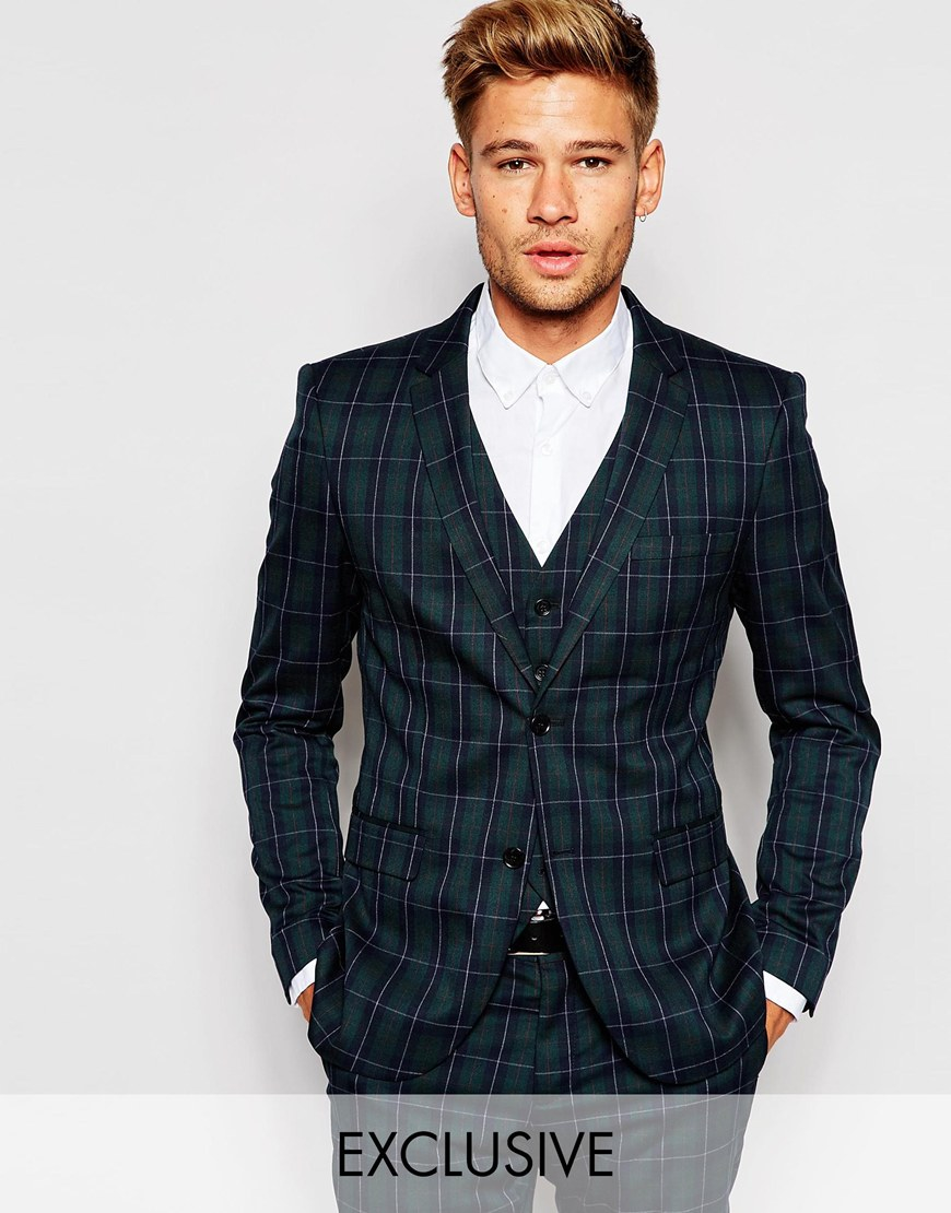 Selected Exclusive Tartan Suit Jacket In Skinny Fit - Green in