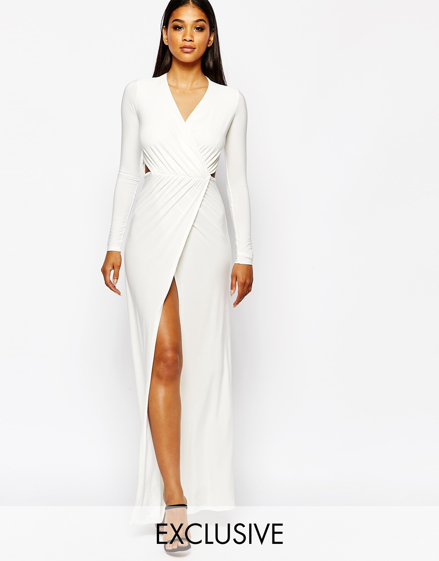 white plunge maxi dress