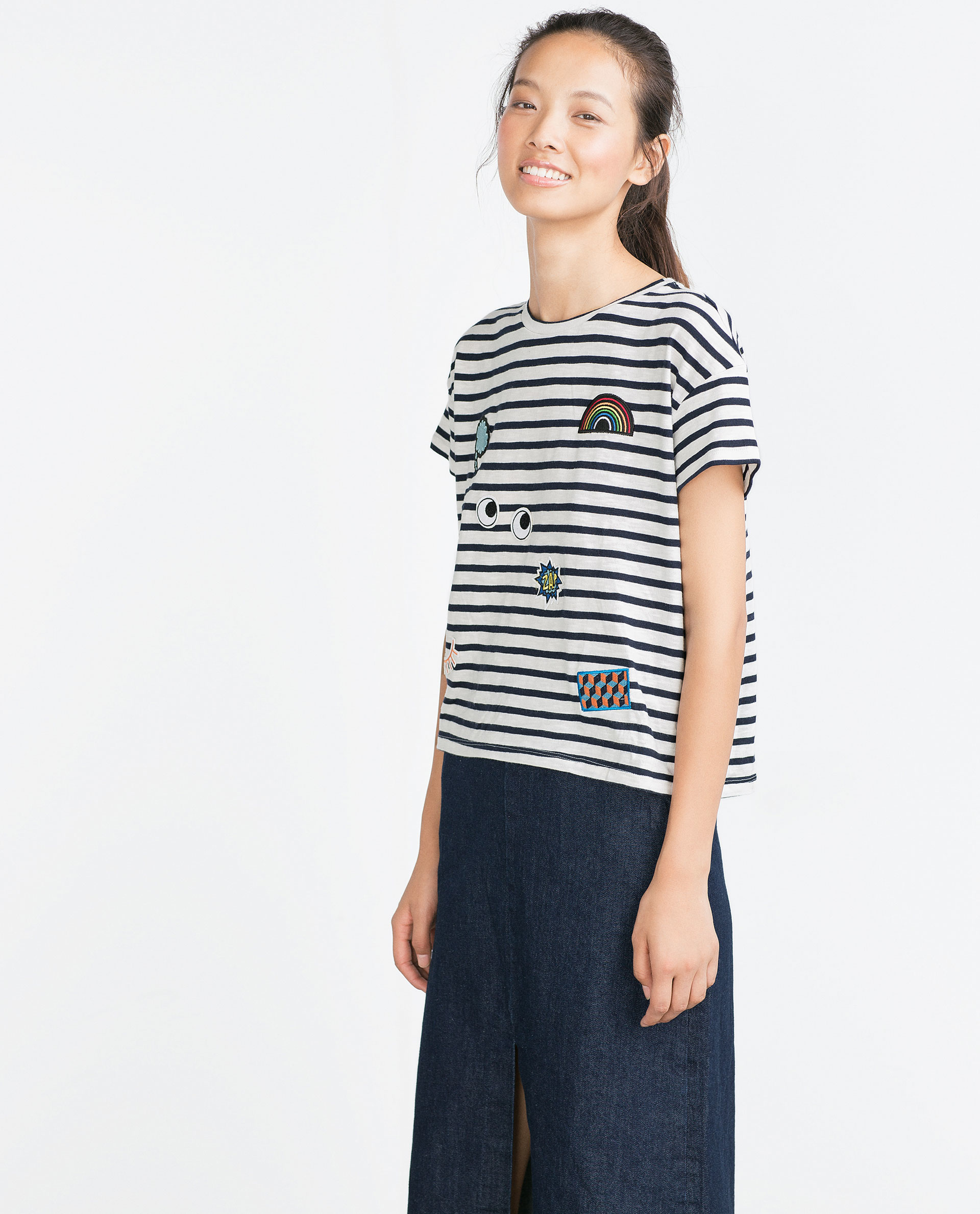 Zara T-shirt With Patches in Blue | Lyst