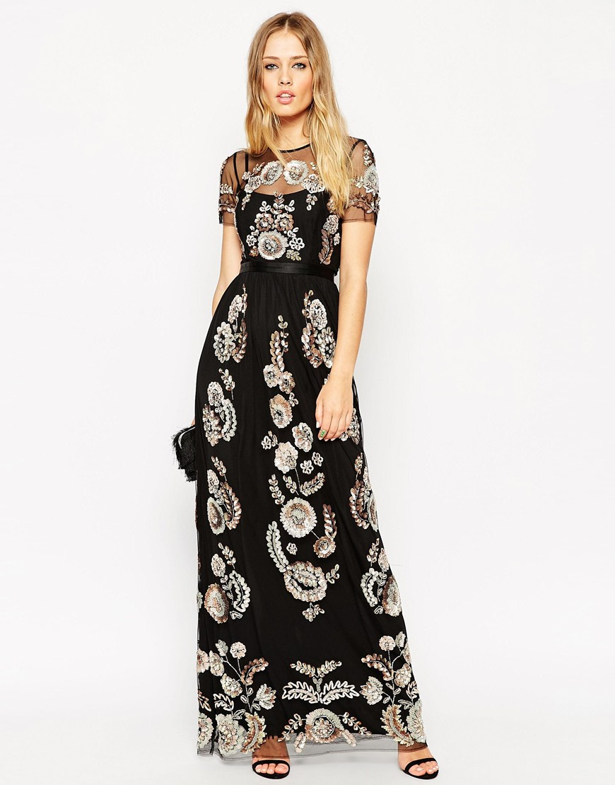 needle and thread black maxi dress
