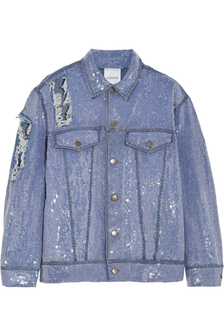 Ashish Sequined Distressed Denim Jacket in Blue - Lyst
