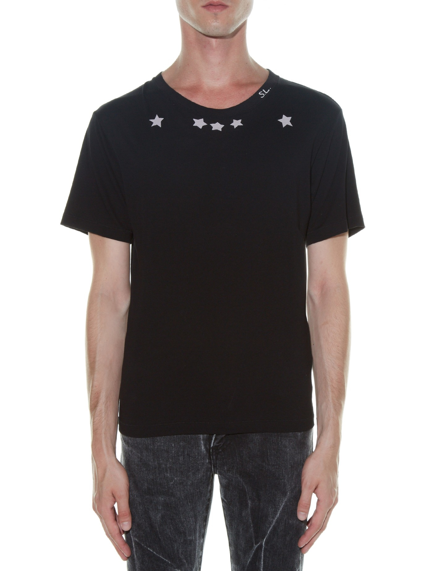 Saint Laurent Star-print T-shirt in Black for Men | Lyst