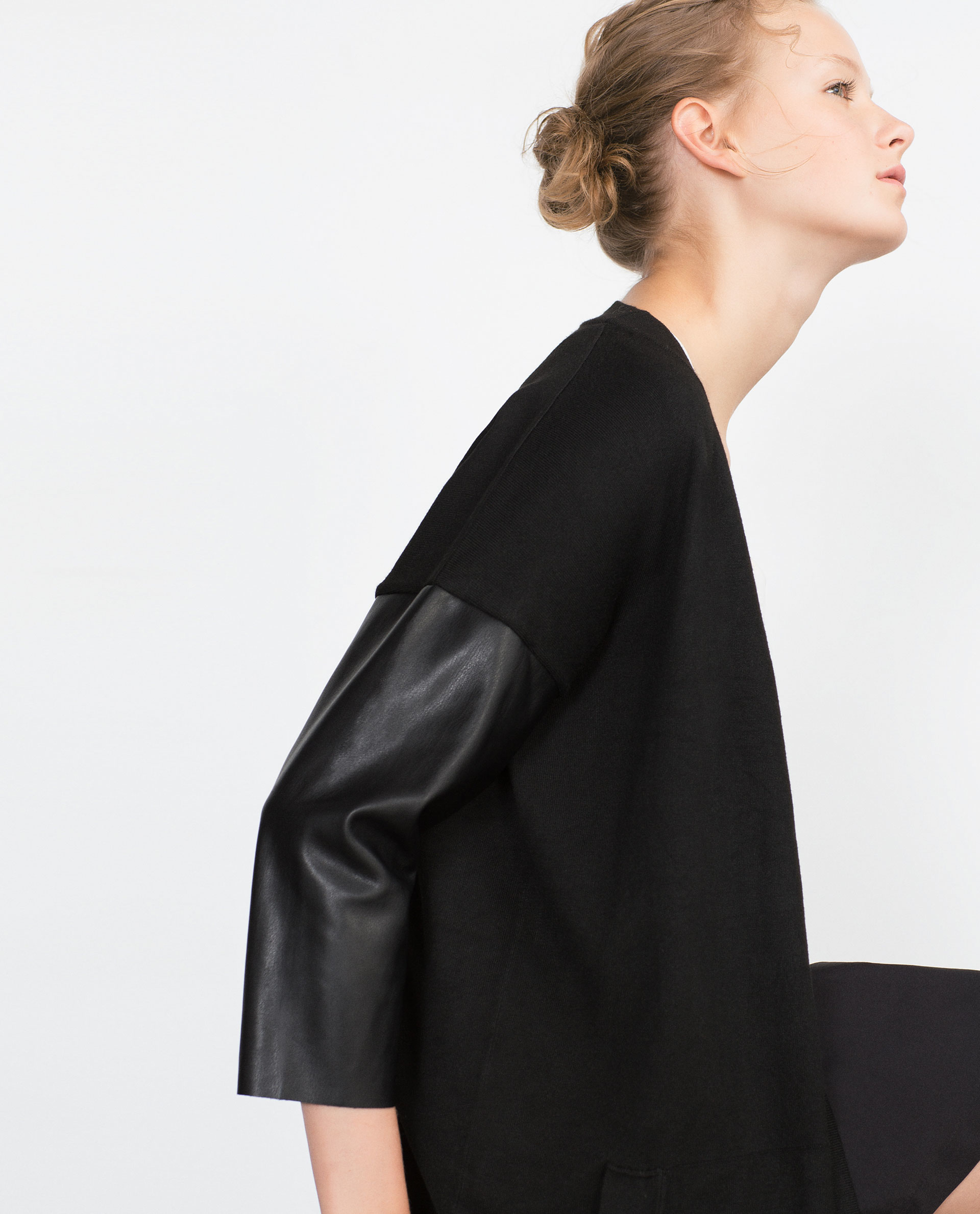 Zara Jacket With Faux Leather Sleeves in Black | Lyst