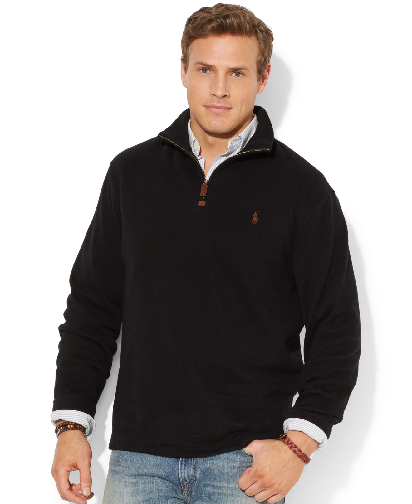 ralph lauren half zip sueded rib cotton jumper